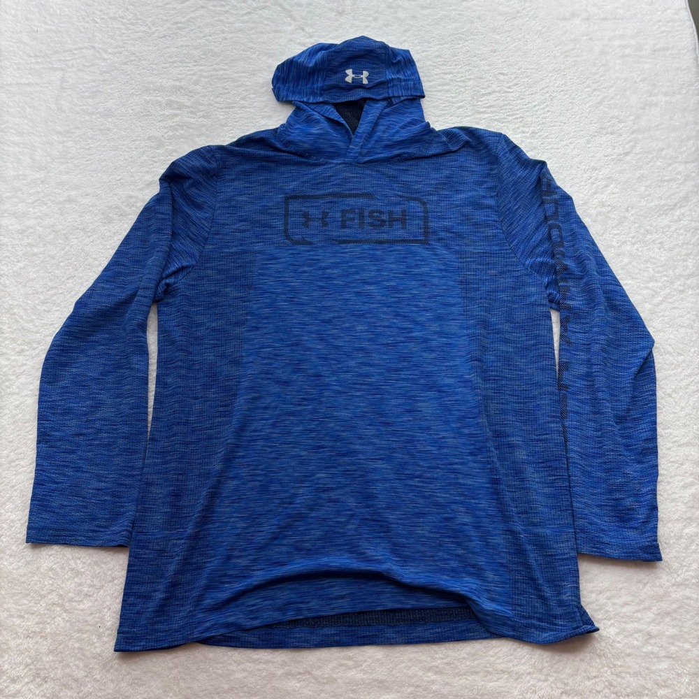 Under Armour Fish HeatGear Blue Space Dye Fitted Hoodie Mens 2XL Outdoor Active